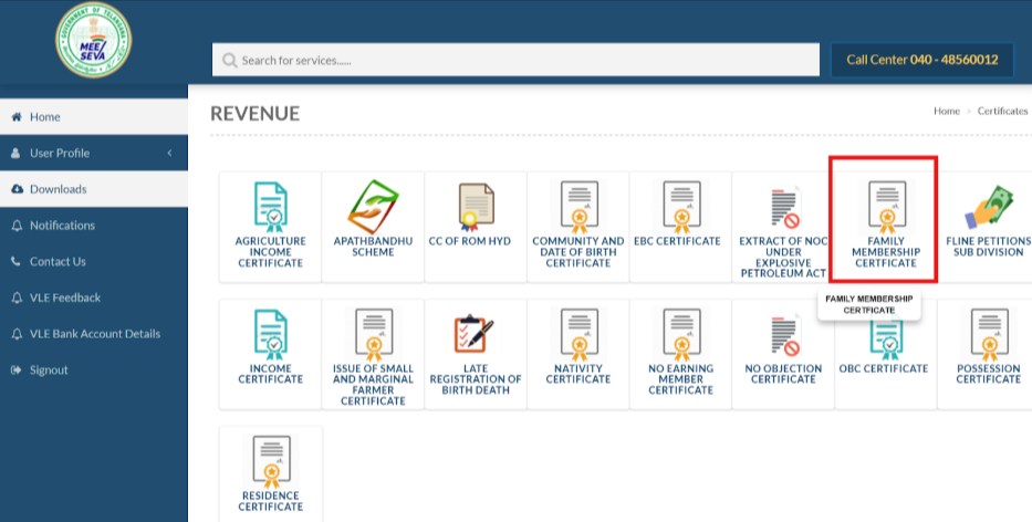 Click on “Family Membership Certificate” Click on “Family Membership Certificate”